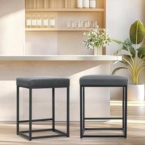 "ALPHA HOME" 2 baro kėdės su atrama kojoms, virtuvės kėdės, PU oda, kėdė be atlošo, staltiesė, "Bistro" kėdė, skirta vidaus lauko valgomajam, namų barui, kavos kėdėms (pilka)