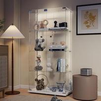 "Aplancee" stiklinė vitrina balta su LED ir ratukais 4 stiklinės lentynos 2 durys 164 x 36,3 x 80,5 cm berėmė vitrina, skirta gyvenamajam kambariui, biurui, knygoms, kolekcijoms, vynui