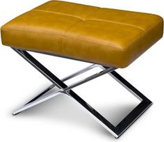 "Bauhaus" kojų taburetė, šoninė taburetė, sėdimoji taburetė, "X-Foot" poliruoto nerūdijančio plieno vaizdas iš (natūralios) odos, šviesiai rudos spalvos