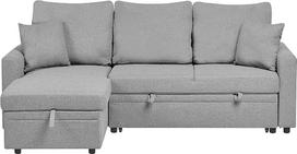 "Beliani Nassjo" 3 sėdimų vietų kampinė sofa Miego funkcija, sandėliavimo erdvė, dirbtinis linas, pilka, dešinė pusė