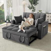 "Bladez" moderni išskleidžiama sofa lova, sofa lova, 2 vietų sulankstoma aksominė sofa, kompaktiška svečių lova su puodelių laikikliu, reguliuojamu atlošu, skirta mažoms erdvėms (pilka - aksominė)