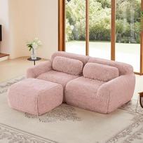 "Bladez" modulinė L formos kampinė sofa-lova su taburete, moderni prabangi pliušinė sofa be kaulų, nesurenkama, minkšta sofa "Cloud", itin gilios svetainės sėdynės, rožinė, 2 sėdimos vietos + 1