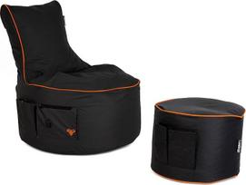 "BuBiBag Gaming Bean Bag" su taburete - pupų maišas vaikams ir suaugusiesiems | Pupelių maišas su jungtimi, žaidimų, laikikliu ir šonine kišene, lauko pupų maišas - "Maverick" (antracito-neoniškai oranžinis)