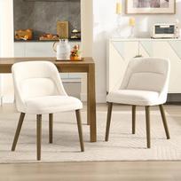 "chairus Retro" valgomojo kėdės, 2 vnt., virtuvės kėdės su šeniliniu užvalkalu, valgomojo kėdės su medinėmis kojomis, virtuvės kėdės valgomajam, svetainei (baltos spalvos)