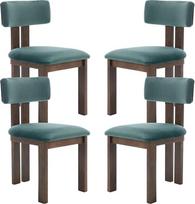 "chairus Retro" valgomojo kėdės, 4 kėdės su atlošu, minkštos virtuvės kėdės su medžio masyvo kojomis, aksomu apmuštos valgomojo kėdės, virtuvė, žalia spalva