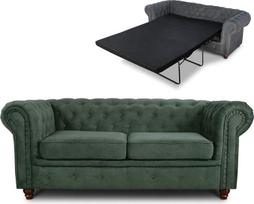 "Chesterfield Asti" sofa-lova iki 2 sėdimų vietų, sofa su miego funkcija, 2 sėdimų vietų sofa, sofos komplektas, sofos komplektas, medinės kojelės, "Glamour" (žalia (Capri 74))