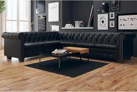 "Chesterfield" kampinė sofa 6 sėdimų vietų sofa gyvenamajam kambariui butams Sofa su miego funkcija Lounge Sofos ir sofos Relax Sofa Faux Leather Black
