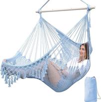 "Chihee" kabanti kėdė Rankų darbo medvilninė virvė, išausta iš minkštos verpstės, minkšta minkšta verpstė, didelis elastingas hamakas, sulankstomas tvirtas metalinis skleidiklis, elegantiškas kutinys patalpų viduje lauke