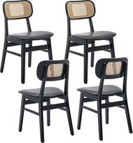 "chairus" valgomojo kambario kėdės 4 medinių virtuvės kėdžių rinkinys PU odos minkšta kėdė Valgomojo kambario akcento kėdės su rotango atlošu, skirtos virtuvei, svetainei, juodai