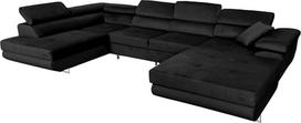 "COMFORTINO FURNITURE Rodrigo" U formos kampinė sofa su miego funkcija, sofa-lova su lovos dėže, 3 vietų kampinė sofa, svetainės sofa-lova, didelė sofa-lova su miego funkcija (juoda, kairė)