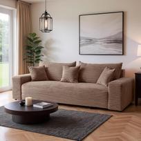 "Cordo" sofa-lova 265 x 150 cm su lovos dėže - "Cord Sofa TILIA", platus velvetas, "SoftTouch Comfort", 3 sėdimų vietų sofa, nuimamos pagalvėlės, lengvai valoma ir draugiška naminiams gyvūnėliams (bronzinė) | Su lovos dėže, "SoftTouch Comfort", nuimamos p