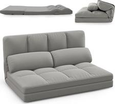 "COSTWAY" sulankstoma sofa ant grindų, "3-in-1" sofa-lova su miego funkcija ir reguliuojamu atlošu, sofa-lova su 2 pagalvėlėmis, sulankstoma sofa svetainei ir miegamajam (šviesiai pilka)