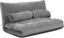 "COSTWAY" sulankstoma grindų sofa, "3-in-1" sofa-lova su miego funkcija ir reguliuojamu atlošu, sofa-lova su 2 juosmens pagalvėlėmis, sulankstoma sofa svetainei ir miegamajam (pilka)
