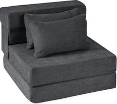 "COSTWAY" sulankstoma sofa lova, 3-in-1 grindų sofa su miego funkcija, šenilinio audinio miegamasis krėslas su 2 pagalvėlėmis, sofa lova svetainei, miegamajam, namų biurui (pilka, 1 sėdima vieta)