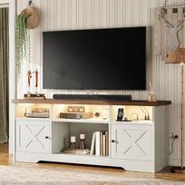 "Coleshome" televizoriaus spintelė, žemoji lenta su kištukiniais lizdais, USB ir šviesos diodais, televizoriaus lenta su 4 atvirais skyriais ir 2 spintelėmis, tinka svetainei ir miegamajam, 150 x 35 x 65 cm, baltos ir riešutmedžio spalvos