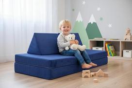 "CozyKing" vaikiška sofa "Cord Blue" - minkšta žaidimų sofa vaikams su nuimamu ir skalbiamu užvalkalu - pilnavidurė, kvėpuojanti, sertifikuota "Oeko-Tex 100" - pagaminta ES, idealiai tinka vaikų kambariui