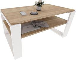 "CraftPAK Kaja 96" aukštos kokybės medienos svetainės staliukas prie sofos, tvirtas ir modernus kavos staliukas su papildoma laikymo erdve, spalva "Bardolino White