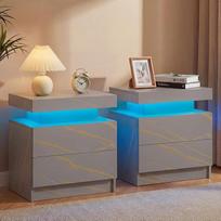 "Cubehom" LED naktinis staliukas su LED apšvietimu, modernus naktinis staliukas su 2 stalčiais, skirtas svetainei, miegamajam (pilkas + auksinis, 2)