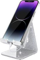 "Crpich" akrilinis telefono stovas, nešiojamasis telefono laikiklis, telefono stovas stalui, suderinamas su telefonu 14 13 12 Pro Max Mini 11 Xr 8 Plus SE, Switch, Android išmaniuoju telefonu, planšetiniu kompiuteriu, sidabrinis blizgesys