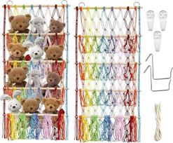 "Cudddly Toy Storage", 4 sluoksnių pliušinių žaislų laikymo tinklas, "Boho Macrame Hammock" su 2 kabliukais, vaikų kambario puošmena pliušiniams žaislams ir meškiukams