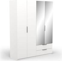 "Demeyere" moderni veidrodinė spinta ir drabužių spinta 4 durys 5 lentynos 2 stalčiai - matinės baltos spalvos - 157,3 x 51,1 x 203 cm, medžio kompozitas