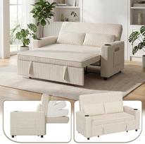 "Devoko" 140 cm pločio dvivietė sofa-lova, moderni sofa su miego funkcija, išskleidžiama sofa-lova su reguliuojamu atlošu, erdvę taupanti išskleidžiama sofa svetainei, smėlio spalvos