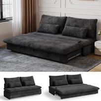 "Devoko" sofa su miego funkcija, 190 x 157 cm, išskleidžiama sofa-lova su lovos dėže, maža dvivietė šenilinė sofa, sulankstoma sofa, sofa-lova su laikymo vieta namams ir svetainei, juoda | Miego funkcija, lovos dėžė, išskleidžiama, sulankstoma sofa