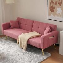 "Dolamaní" sofa-lova "2 viename" su miego funkcija, reguliuojamu atlošu, auksinėmis kojomis, su pagalvėle (rožinė)