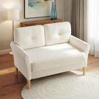 "Domusensus" maža 2 vietų sofa, 123 cm maža 2 vietų sofa, maža sofa su 53 cm itin giliomis sėdynėmis, mini sofa svetainei, be įrankių surenkamos sofos ir sofos, patogi aksominė mini sofa, smėlio spalvos