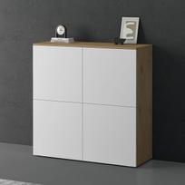 "doporro Sideboard" 100 cm komoda su stalčiais iš ąžuolo branduolio ir balto matinio atspalvio, stovinti ant grindų, skirta jūsų gyvenamajai erdvei, daug vietos saugojimui, spinta 04