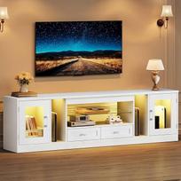 "Dripex" 180 cm TV spintelė su stalčiais ir apšvietimu, skirta 55-65 colių televizoriui, reguliuojama stiklinė lentyna, svetainė / miegamasis, balta