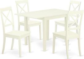 "East West Furniture" NDBO5-LWH-W 5 dalių valgomojo stalo komplektas: stačiakampis valgomojo stalas su staltiese ir 4 medinės sėdynės, 30" x 48", lino baltos spalvos
