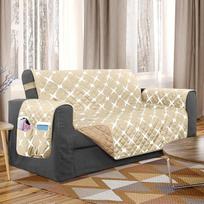 "Elegant Comfort" dygsniuotos baldų apsauginės medžiagos, vienspalvės ir margintos, dvipusės, su elastingomis juostelėmis ir išmaniosiomis kišenėmis, puikiai tinka augintiniams, vaikams ir kt., "Bloomingdale Loveseat", kreminė / taukinė