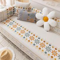 "Epinki" sofos užvalkalai, 90 x 120 cm sofos užvalkalas Kampinė sofa Bohemiško stiliaus geometrinis gėlių modelis Neslystantis kėdės užvalkalas Šuo šenilas, skirtas svetainei, smėlio spalvos