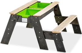 "EXIT Toys Aksent" medinis pikniko stalas, smėlio stalas ir vandens stalas - daugiafunkcinis žaidimų stalas vaikams sode - su 1 suoliuku, nuimamais konteineriais ir dangčiu - 100 % FSC kedro mediena - 94 x 94 x 50 cm