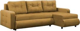 "Fabio" kampinė sofa su miego funkcija ir lovos dėže - L formos sofa 226 x 143 x 83 cm, geltona, medžiaginė, patogi, moderni svetainės ir svečių sofa su 3 sėdimomis vietomis
