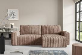 "FANO Cord" kampinė sofa su miego funkcija ir lovos dėže, sofa lova su 204 x 132 cm gulimuoju paviršiumi (ruda)