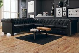"Festnight" kampinė L formos sofa "Retro" sofa 6 vietų "Chesterfield" sofa Dirbtinės odos svetainės sofa Lounge sofa Svetainės sofos ir sofos, juodos spalvos