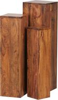 "FineBuy" 3 medžio masyvo staliukų rinkinys, 24,5 x 85 x 24,5 cm, natūralus produktas, dekoratyviniai stulpeliai, gėlių stalelis, modernus