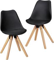 "FineBuy" dizaino valgomojo kėdės, 2 komplektas, juodos skandinaviškos kėdės su medinėmis kojomis, retro kėdžių rinkinys, plastikinės, virtuvės kėdės su dirbtine oda, kėdės su atlošu, modernios, virtuvės kėdės, valgomasis