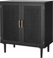 "Finnhomy Sideboard", bufetas, virtuvės spintelė, spintelė su juodai dažytomis rotango durimis, valgomasis, prieškambaris, spintelė, konsolinis staliukas, alkoholio akcento spintelė, 80 x 39 x 87 cm, juoda