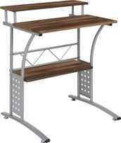 "Flash Furniture" 1 x "Rustic Walnut" metalinis kompiuterio stalas su viršutine ir apatine lentyna