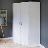 "Forte ECONOBOX 2" kampinė spinta 115 120, 2 durų su sukamosiomis durimis, medžio kompozito, balta, 116,8 cm pločio, 210,5 cm aukščio, 116,8 cm gylio