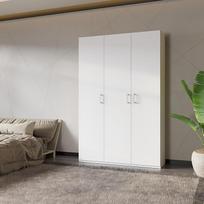 "Forte Home Nook 135 40" daugiafunkcinė šiuolaikinė spinta su 3 durimis, prieškambario, kompozicinės medienos, balta, 133,2 cm pločio x 210,5 cm aukščio x 42 cm gylio
