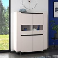 "Forte VODOL Highboard" vitrina 130, moderni vitrina su 2 durimis ir suapvalinto kampo dizainu, medžio kompozitas, kašmyras | smėlio spalvos, 130,3 cm pločio x 161,1 cm aukščio x 44,8 cm gylio