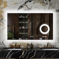"furduzz" LED vonios veidrodis su 3x didinimu, 1000x600 mm sieninis veidrodis su apšvietimu, reguliuojamu apšvietimu, skaitmeniniu laikrodžiu, temperatūra, 3 spalvomis, apsauga nuo rūko, atminties funkcija, apšviestas makiažo veidrodis