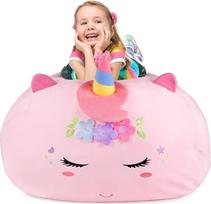 "GAGAKU Cuddly Toy Bean Bag Storage Cover 200 L", XXL žaislų laikymo krepšys vaikų kambariui, didelis užpildomas Zip Bean Bag, skirtas organizuoti (Vienaragis)