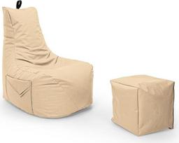 "Gamer Comfort Bean Bag XL" - XXL vaikams, paaugliams ir suaugusiesiems Vidinis ir lauko žaidimų pupų maišas su EPS karoliukų užpildu (smėlio spalvos, pupų maišas XL su taburete)