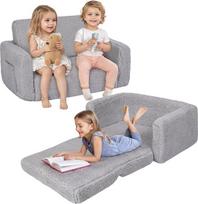 "Generisch" sulankstoma vaikiška sofa "2 viename", itin plati vaikiška kėdutė nuo 1 metų vaikų kambariui, vaikiška sofa su nuimamu užvalkalu, minkšta vaikiška sofa mergaitėms ir berniukams, pilka