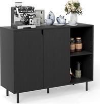 "GIANTEX Sideboard", virtuvės spintelė su 2 durimis, 2 atvirais skyriais ir 5 lygių reguliuojama lentyna, virtuvės, valgomojo ir svetainės spintelė, 106 x 38 x 80 cm (juoda)